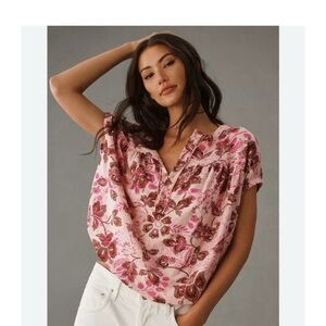 Pilcro Anthropologie Floral Pink Blouse Sz Small